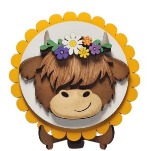 Highland Cow with Flower Wreath
