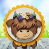 Highland Cow with Flower Wreath 03