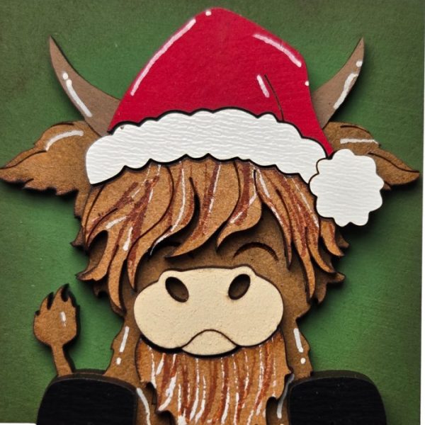 Highland Cow on Green with Santa Hat 01 Highland Cow on Green with Santa Hat 01