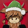 Highland Cow on Red with Christmas Hat 01