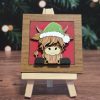 Highland Cow on Red with Christmas Hat 02