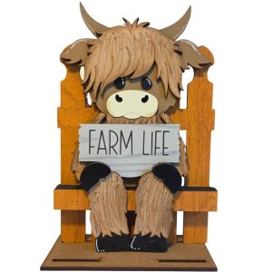 Interchangeable Sitting Highland Cow with Fence Bench